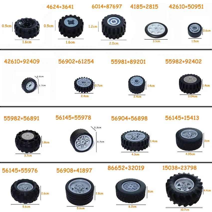 Non-Toxic 56145 42716 55978 15413 70695 Tire Wheel Cross Hole Set Car Truck Wheels Hub Technical Bricks Moc Motorcycle Building Blocks