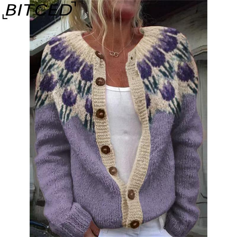 BITCED Women's Cardigan Sweater - Color-Blocked Oversized Knit Top