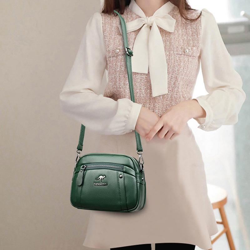 Women's Crossbody Bag, Water-Resistant Solid Color Square Shoulder Bag, Three Layer Zipper Closure Phone Purse Pouch for Women