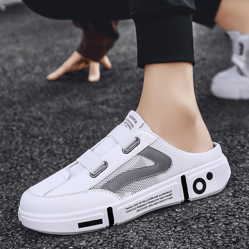 Platform Half Shoes For Men Mules Sandals Flat Summer Backless Loafers Slippers Man Slides Lace Up Mens Semi-Drag Casual Shoes