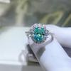 Paraiba Green Moissanite Women's Ring - S925 Silver, European & American Fashion, Colorful Design
