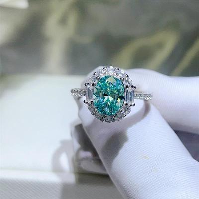 Paraiba Green Moissanite Women's Ring - S925 Silver, European & American Fashion, Colorful Design