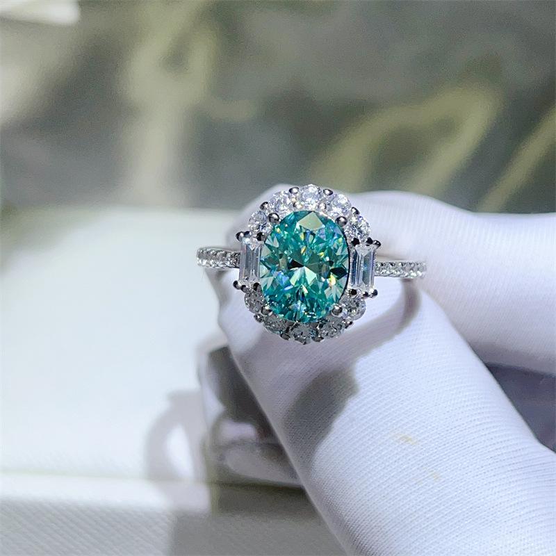 Paraiba Grüner Moissanit Damenring - S925 Silber, Europäischer & Amerikanischer Modeschmuck, Buntes Design