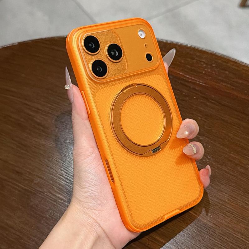 

iPhone 17 Pro Max Case: Semi-transparent, Frosted, Rotating Stand, Protective Cover 17 оранжевый/прозрачный