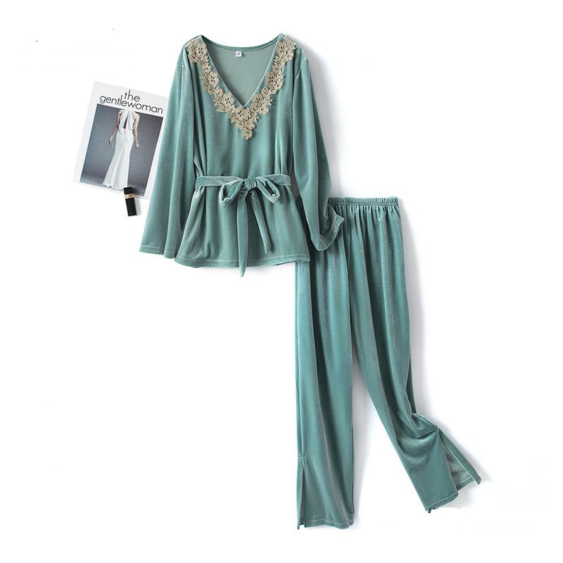 Pajamas Women's Spring, Autumn and Winter Gold Velvet Long-sleeved Trousers Two-piece Split Can Be Worn Out Casual Home Wear
