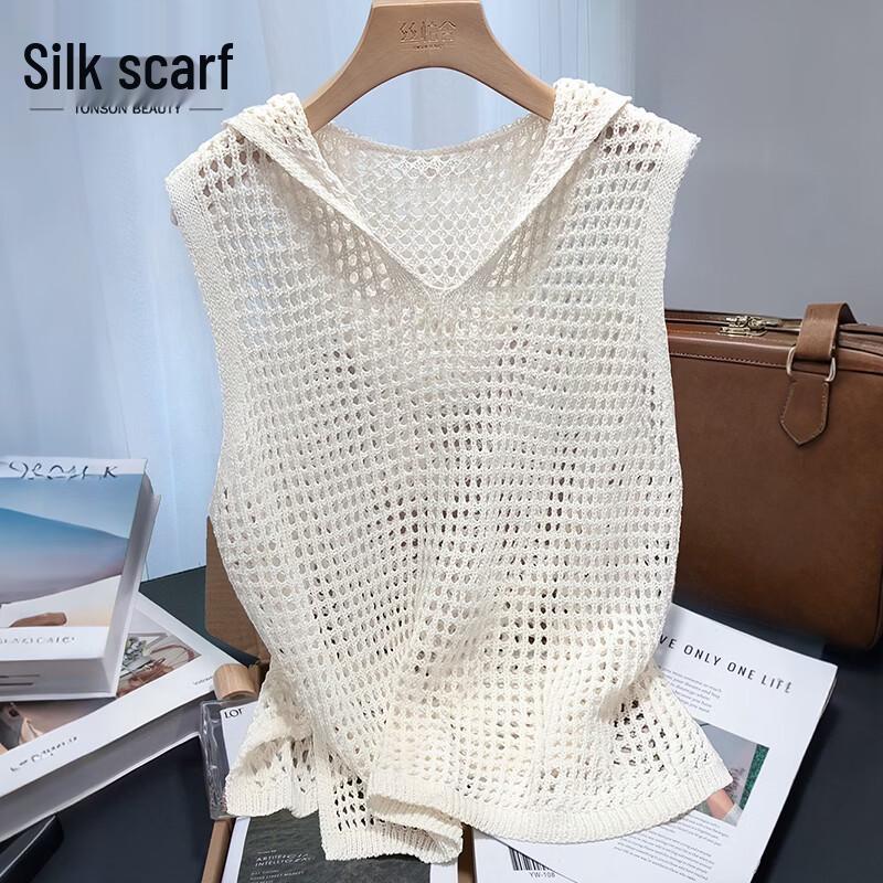Women s Hollow-Out Hooded Pullover Knit Vest One Size