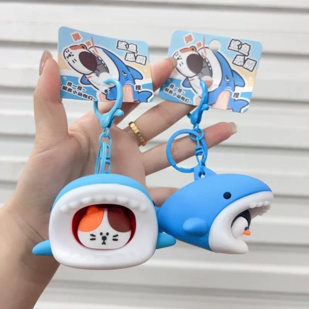Funny Aquarium Shark Squeeze Keyring Cat Polar Bear Keychain Silicone Penguin Pendant  Bag Hanging