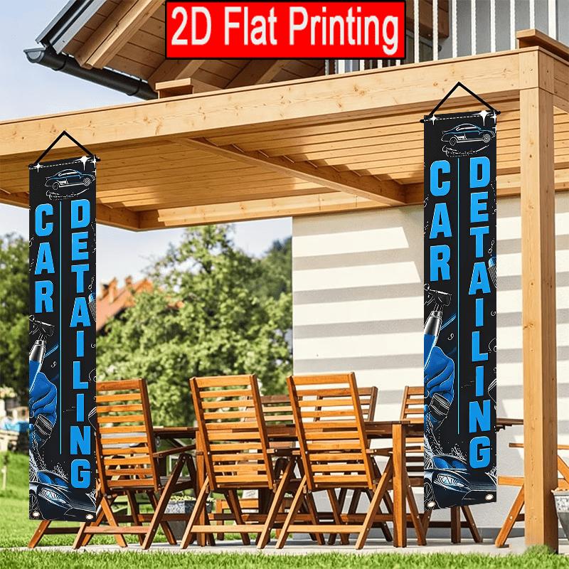 2D Flat, 2pcs 2D Flat Car Exquisite Care Theme, 30.48X179.83 cm Polyester Door Couplet, Car Exquisite Care Design, Suitable for Commercial Advertising