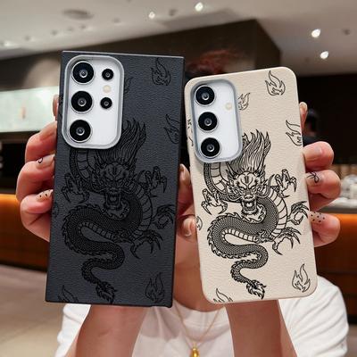 Coole Drakenpatroon Zachte TPU Case Voor Samsung S25 S24 FE S23 Ultra S22 A56 A16 A55 A36 A35 Ledertextuur Matte Schokbestendige Slanke Cover