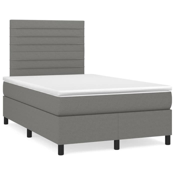 3141842 vidaXL Lit à sommier tapissier avec matelas Gris foncé 120x200cm Tissu