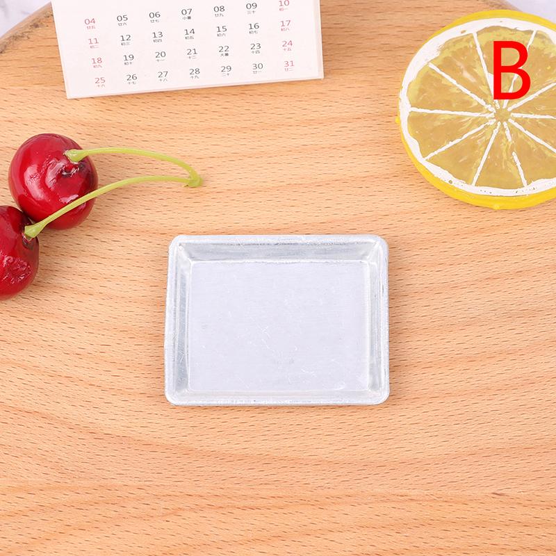 1-3PCS 1:12 Dollhouse Miniature Silver Rectangular Food Tray Mini Cake Fruits Plate Modle Furniture Doll House Decor Accessories