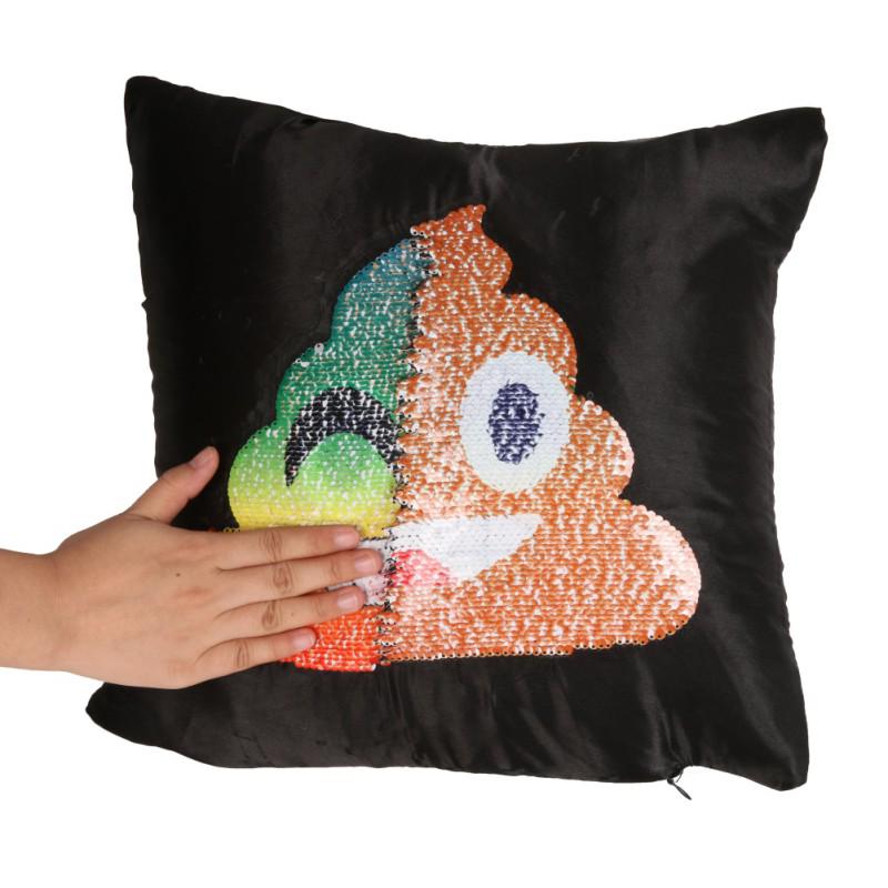 Reversible 3D Changing Face Emoji Cushion Cover DIY Sequin Pillow Case Decor Hot