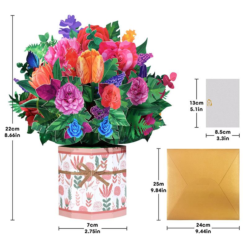 Paper Flower Bouquet Card Forever Flower Bouquet 3D Pop Up Greeting Cards For Valentines Day Graduation Day