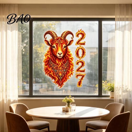 Decorative Static Clings for Office Windows Chinese New Year Window Clings, 2027 of Goat No?Glue Reusable Lunar Xmas Decor Home Shop Decoration