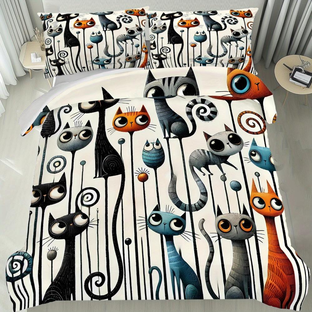 

3pcs Bedding Set Burton Style Gothic Cat 3D Printed Cozy Duvet Cover Set King Queen Twin Single Size Birthday Gift Bedroom Decor EU Single 135x200cm