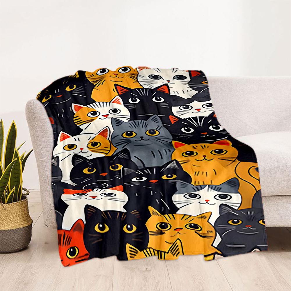 Cats In A Garden Flannel Blanket,Lightweight,Office Blanket,Sofa Blanket,Comfortable Blanket