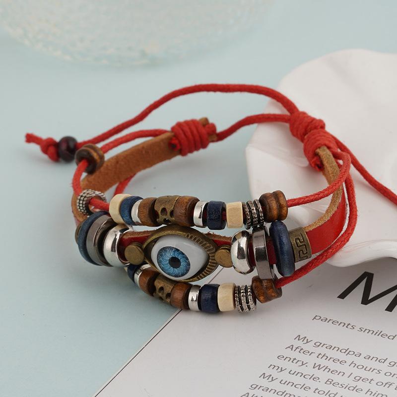 1PC Handmade Couple Retro Bracelet Craft Jewelry Multi-layer Cowhide Eye Woven Jewelry