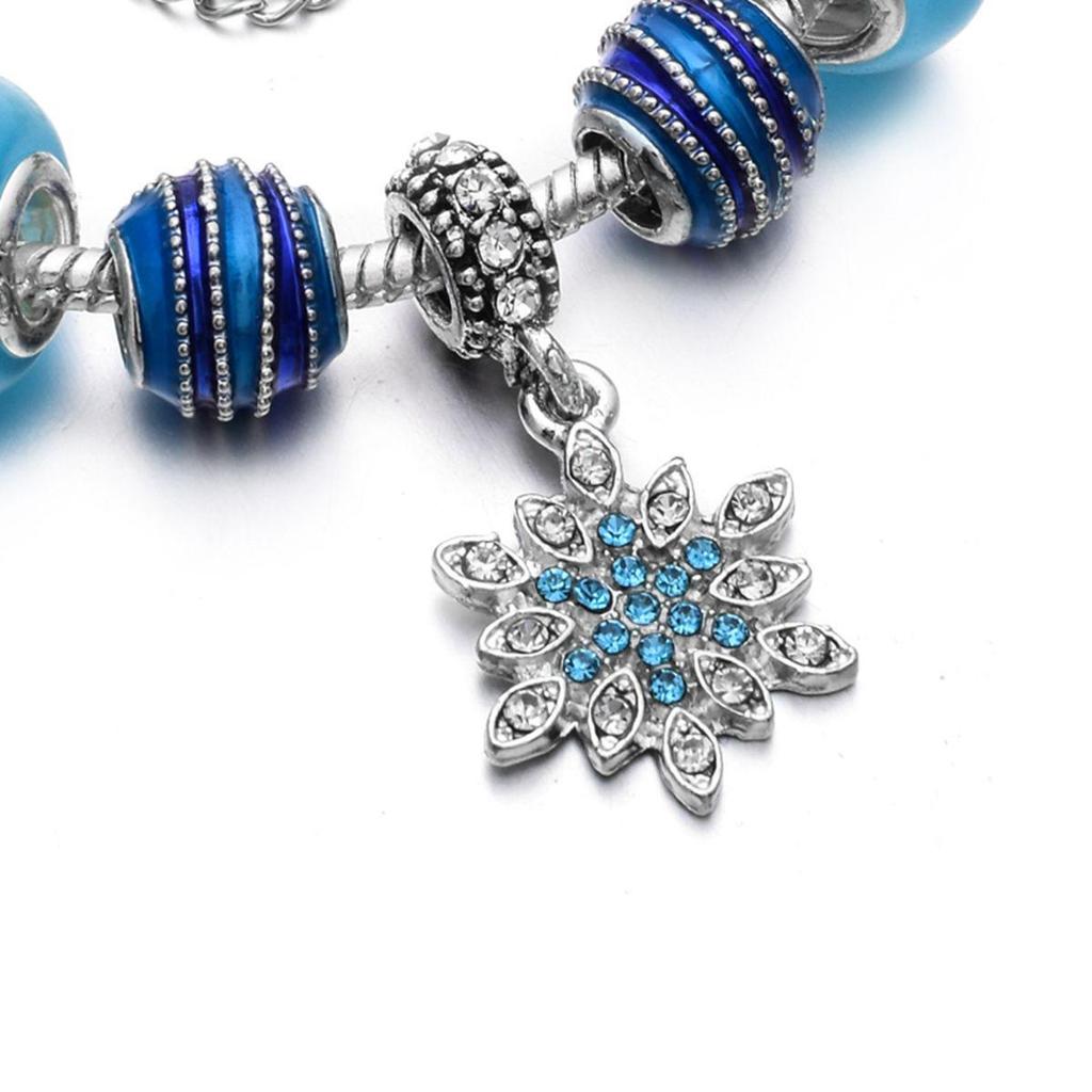 DIY Beaded Cat's Eye Stone Snowflake Bracelet, Pandora Style, Elegant Christmas Pendant Jewelry for Women