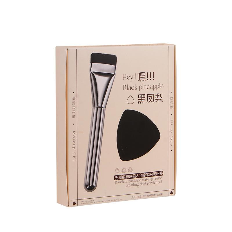 3'ü 1 Arada Düz Başlıklı Fondöten Fırçası ve Siyah Makyaj Süngeri Ultra İnce Başlı İz Bırakmayan Kapatıcı Uygulama Aracı