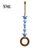 Decorative Wood Bead Towel Hanger Beaded Hanger, Bohemian Wall Mounted Ring Hand Pastoral Style Organizer Holder, Hemp Rope Storage Rack for Bathroom