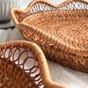 Decorative Handwoven Rattan Storage Tray Round Fruit Cake Wicker Storage Baskets Dinner Serving Tray Breakfast Bread Food Plate