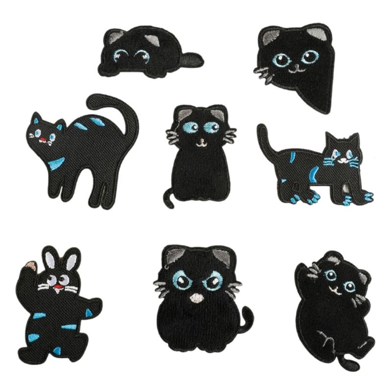 8 Pcs Cartoon Animal Embroidered Patches Cats Iron on Patches Clothing Patches Kitten Sewing Patches for Clothes Bag