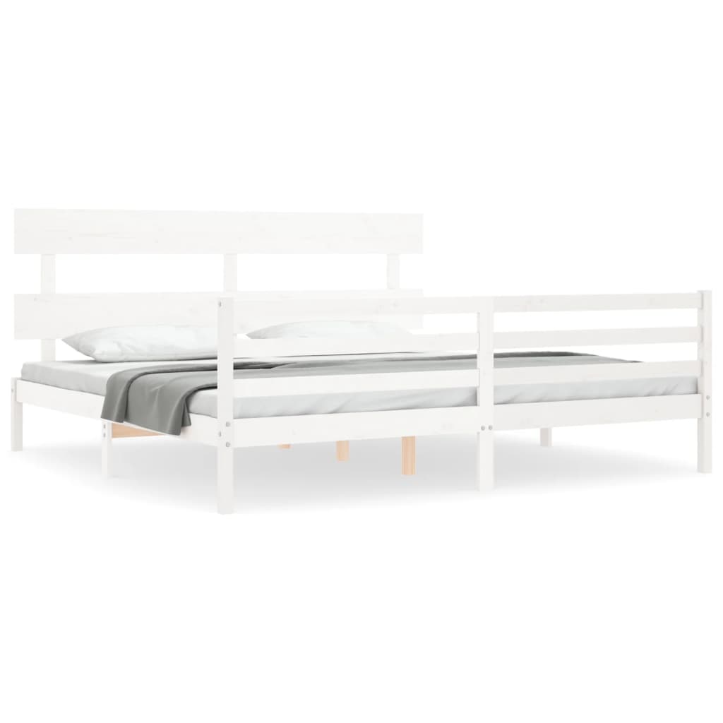 Solid Wood Bed with Headboard White 200x200 cm