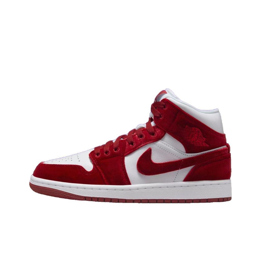 Dámské tenisky Air Jordan 1 Mid Red Velvet Bílá Černá Týmově červená FZ3334-100