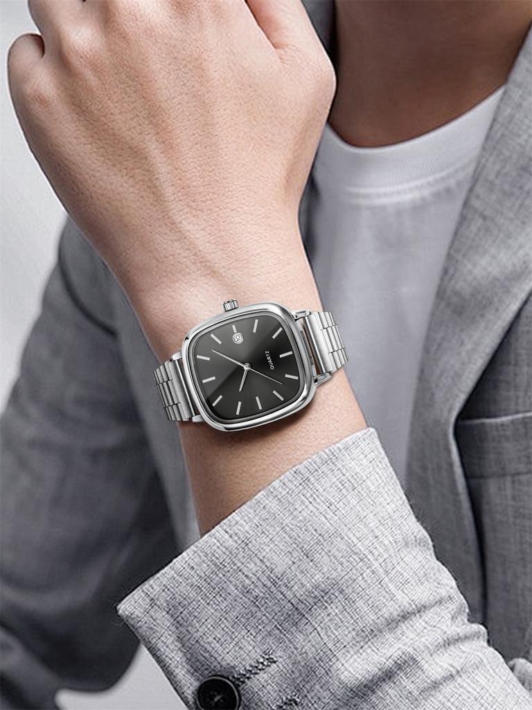 No gift box Steel belt watch retro silver genuine square quartz wristwatch   cross video 4-piece set
