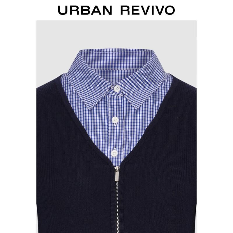 UR Women's Preppy Polo Collar Double Zipper Knit Cardigan