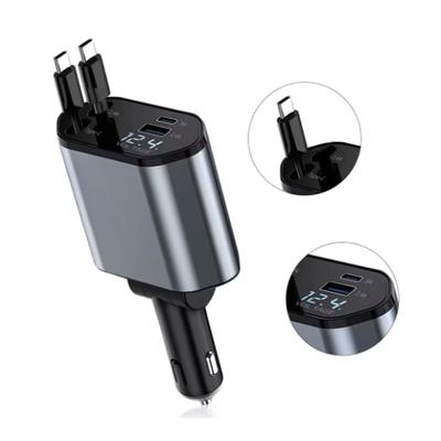 4 v 1 120W zatahovací nabíječka do auta s USB typu C pro iPhone, Huawei, Samsung a rychlonabíjecí kabel s adaptérem do zapalovače cigaret