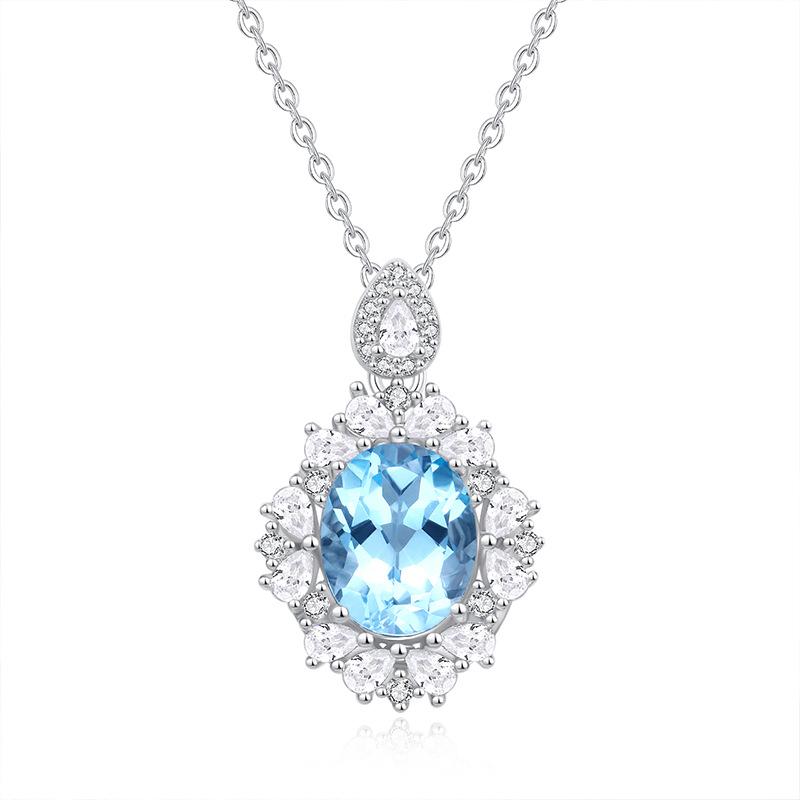 Natural Colored Treasure Spar Pendant S925 Sterling Silver Necklace Women's Neck Jewelry Light Luxury High-end Collarbone Chain