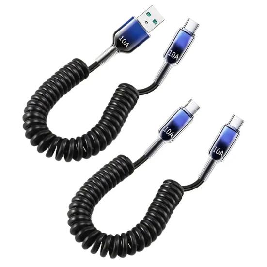 100cm 120W USB-C to USB-C Cable 10A Coiled Retractable Spring Car Charger Fast PD
