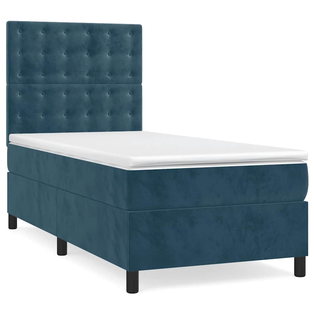 Box Spring Bed with Mattress Dark Blue 90 x 200 cm Velvet