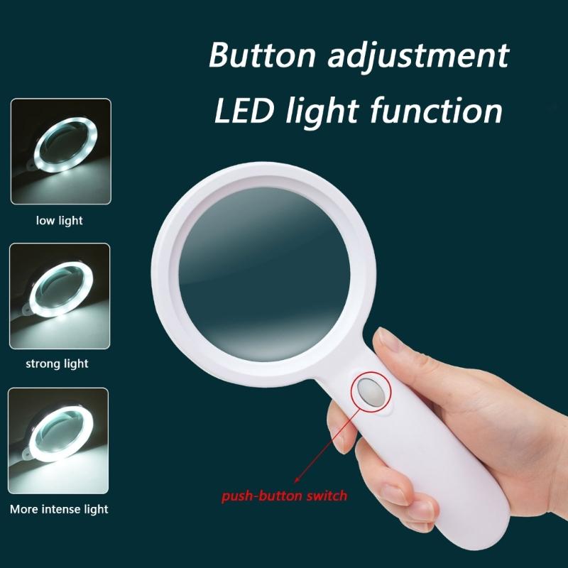 10X Magnifying Glass Lens Handheld Eye Loupe Magnifier with Light for Senior Newspaper Reading Jewelry Stamps Inspection