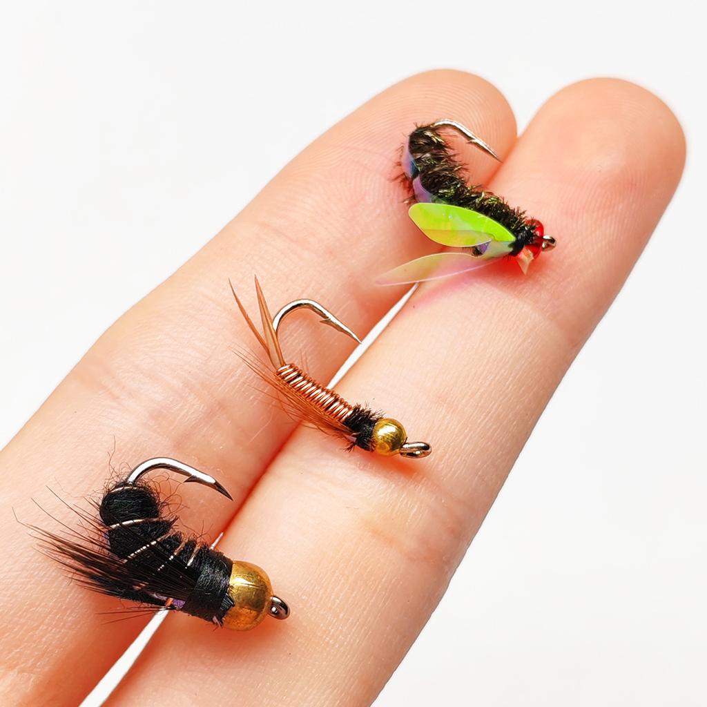 Fly Fishing Flies 9Pcs-3 Boxs Bundle Artificial 3 different styles Wet Flies Bait for Freshwater and Seawater for Fishing Trout/Perch Fishing Lure