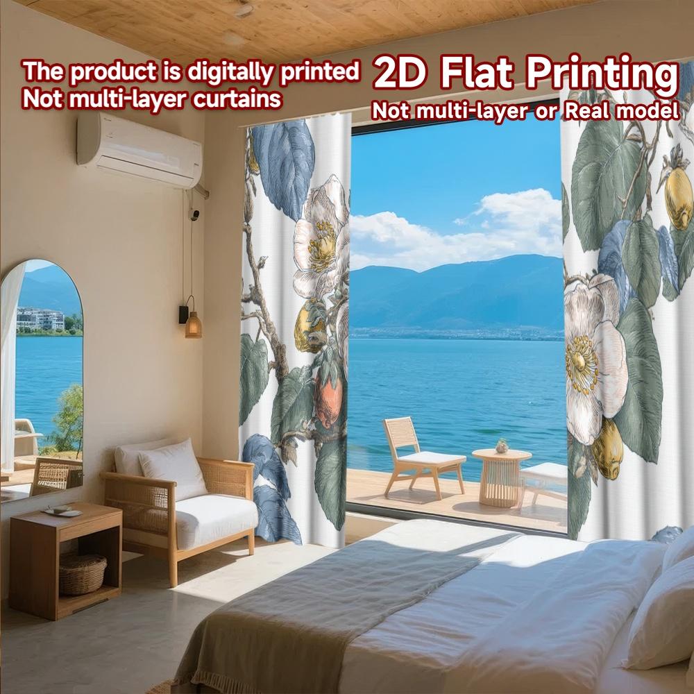 2D FLAT PRINTING 2pcs Curtains (Without Rod) Floral Garden Design (2) Ramadan holiday curtains with digital printing Versatile