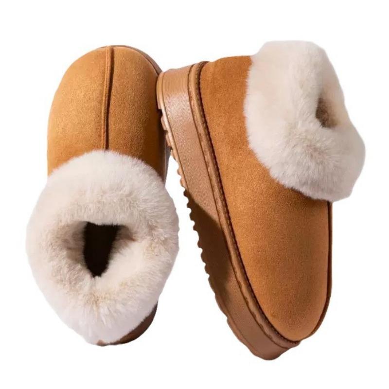Autumn and Winter New Products Plush Bags and Cotton Shoes Warm Thick Soles Solid Color Couples Wear Comfortable Snow Boots Outside Home Women