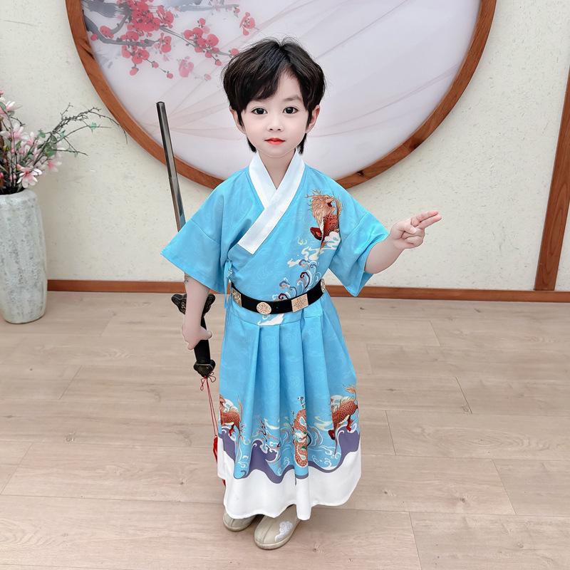 

Летний ханьфу для мальчиков: Костюм рыцаря в древнекитайском стиле - Халат молодого господина 130 cm синий