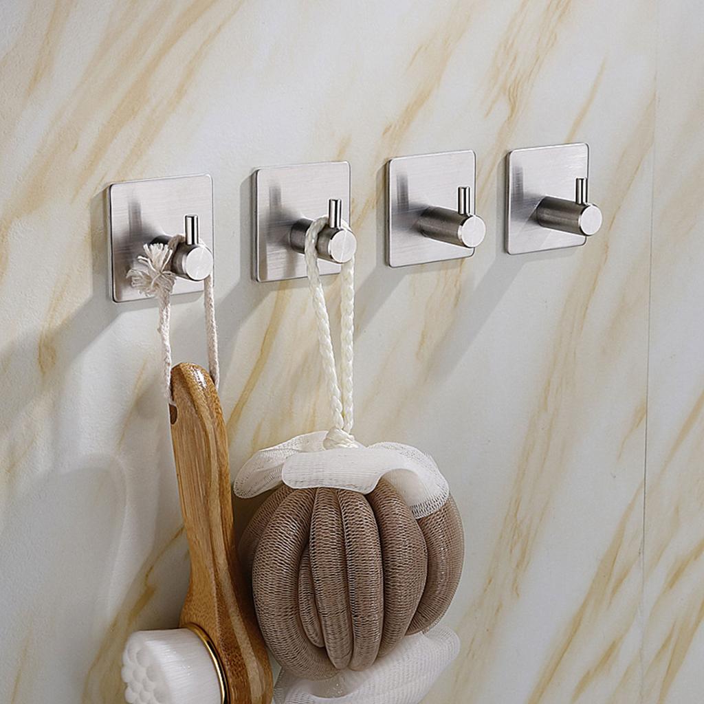 4Pcs Bathroom Towel Hook Multipurpose Sticky Wall Hooks Wall Mounted Coat Rack Robe Clothes Hook for Bath Kitchen