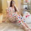 Artificial Cotton Pajamas Women's Spring and Summer Anti-bump Cotton and Silk Loungewear Suit Summer Cute Plaid Large Size Pajamas Outside Wear