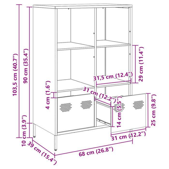 VidaXL Buffet haut anthracite 68x39x103,5 cm acier, armoire à livres, armoire à livres moderne, étagère à livres, étagère et 851384