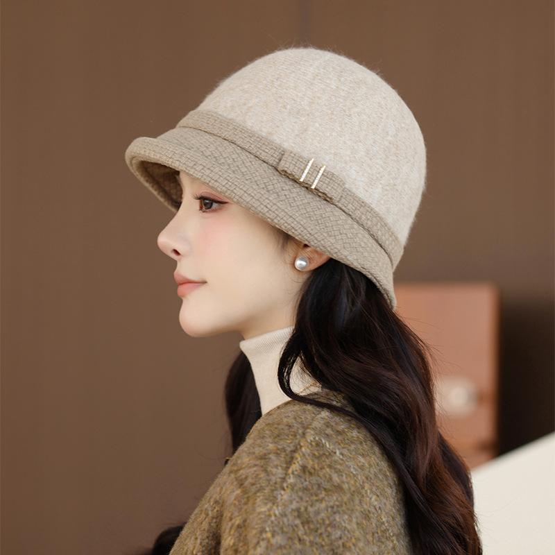 In The Elderly Autumn and Winter Bucket Hat Female British Style Top Hat Warm Woolen Bucket Hat Fashion Basin Hat