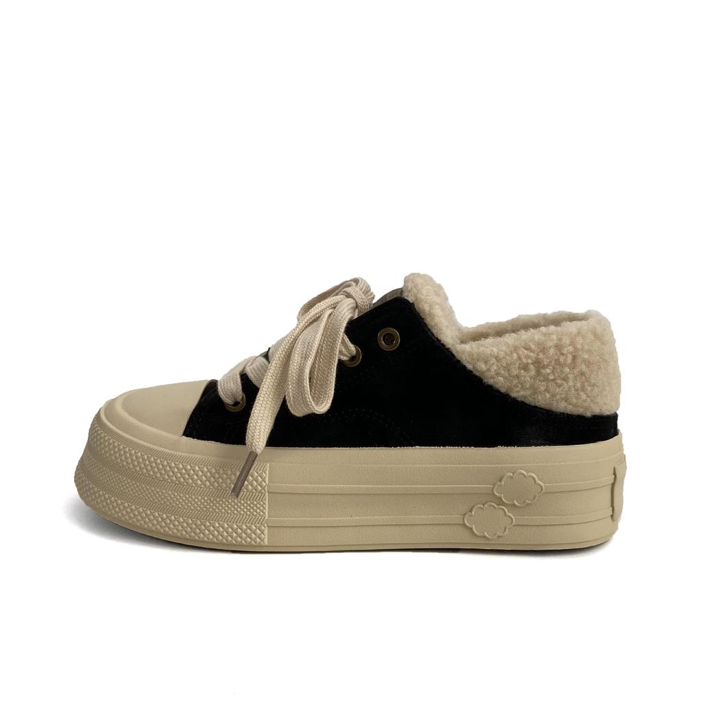 Korean version of casual shoes 2025 autumn and winter new Mao Mao shoes fleece warm cotton shoes thick baseplate shoes women 3291M