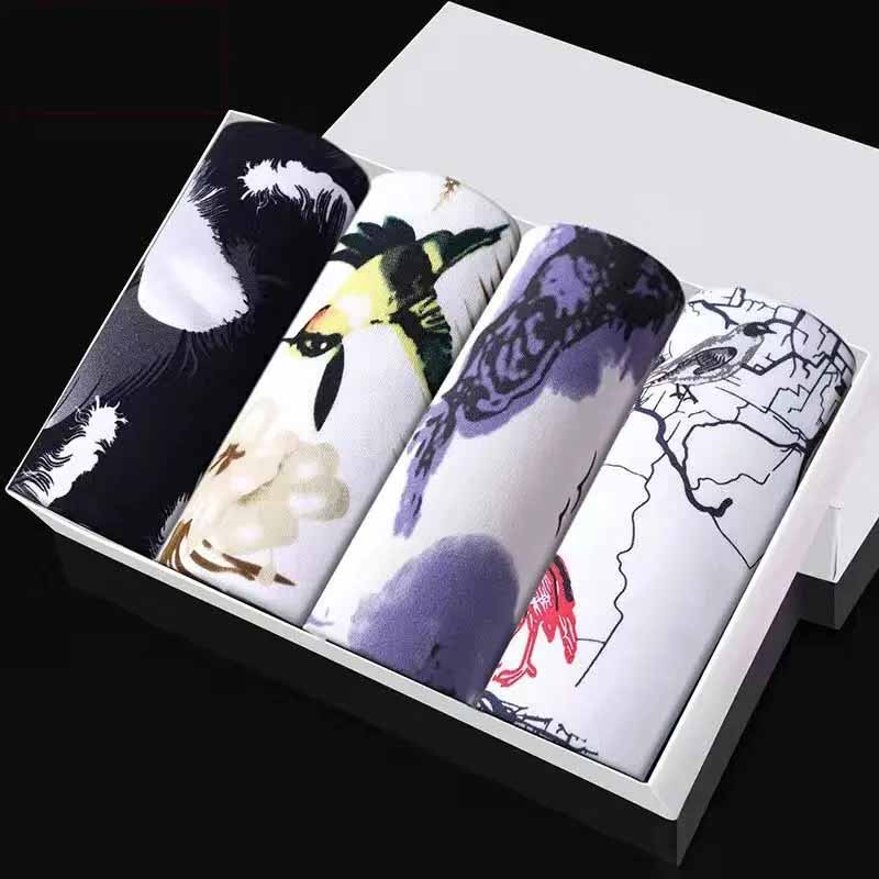 4 adet erkek külot orta bel baksır şort nefes gençlik baskı U dışbükey baksır şort