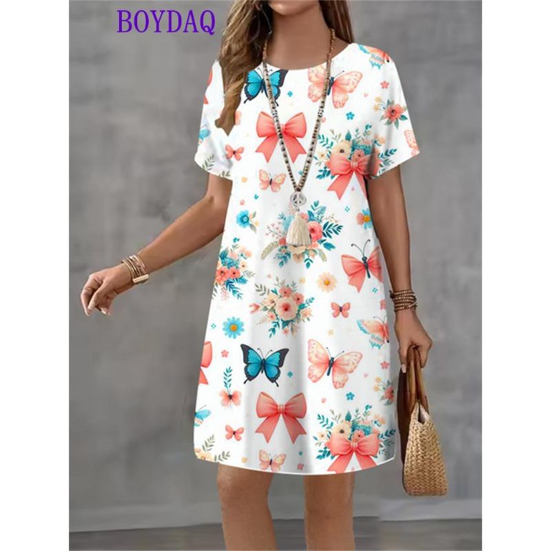 Vestito da Donna Stampa Farfalla Manica Corta Scollo a O Vestiti Moda Casual Harajuku Estate Autunno 2025 Abbigliamento da Festa Donna