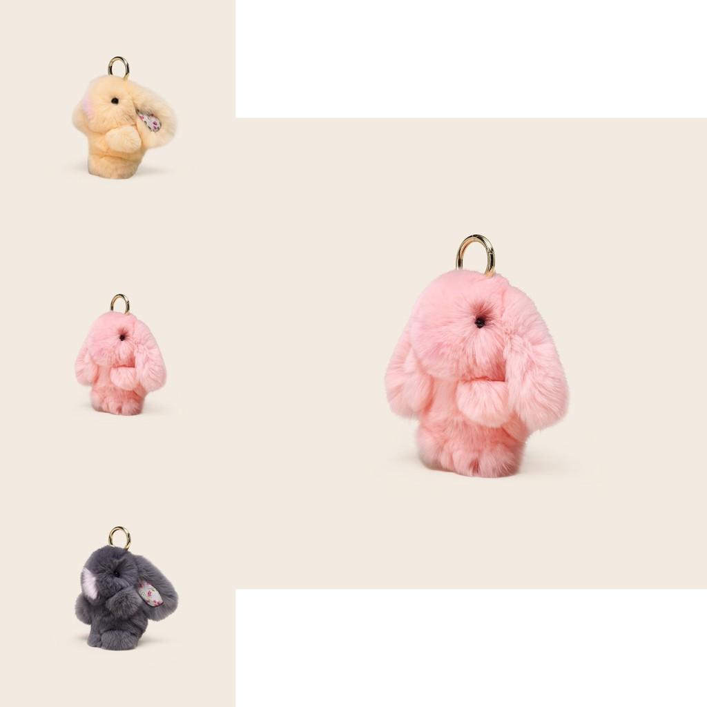Light Luxury Bunny Plush Keychain With Floral Pattern For Ladies Fashion Accessories