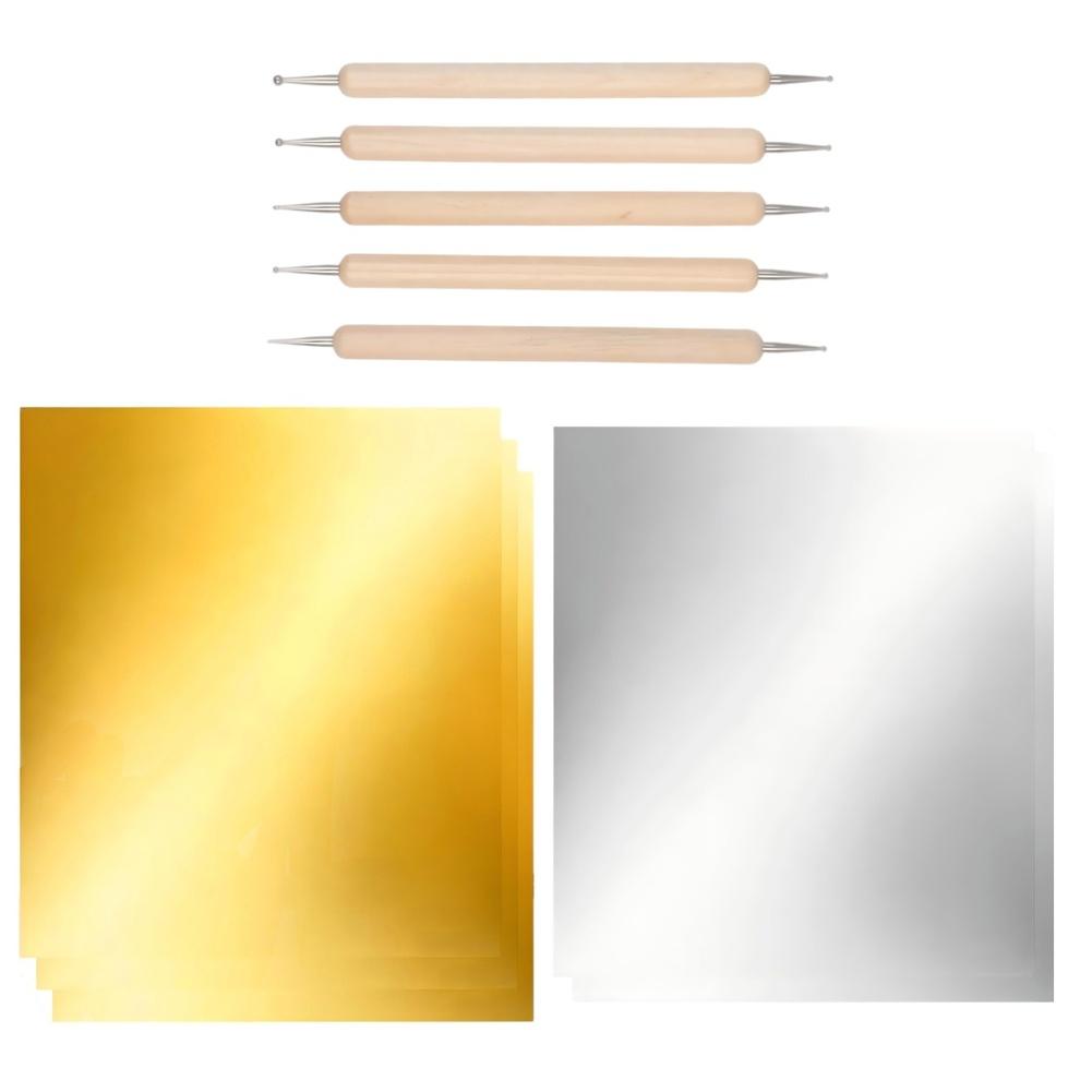 Aluminum Embossing Foil Sheets 12x12 Inch 70 Microns Thick 5 Pack Dual Sided Gold and Silver for DIY Tooling and Decorative Art
