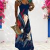 Women Plus Size Scoop Neck Strappy Sleeveless Red Blue White Galaxy Star Printed A Line Long Dress