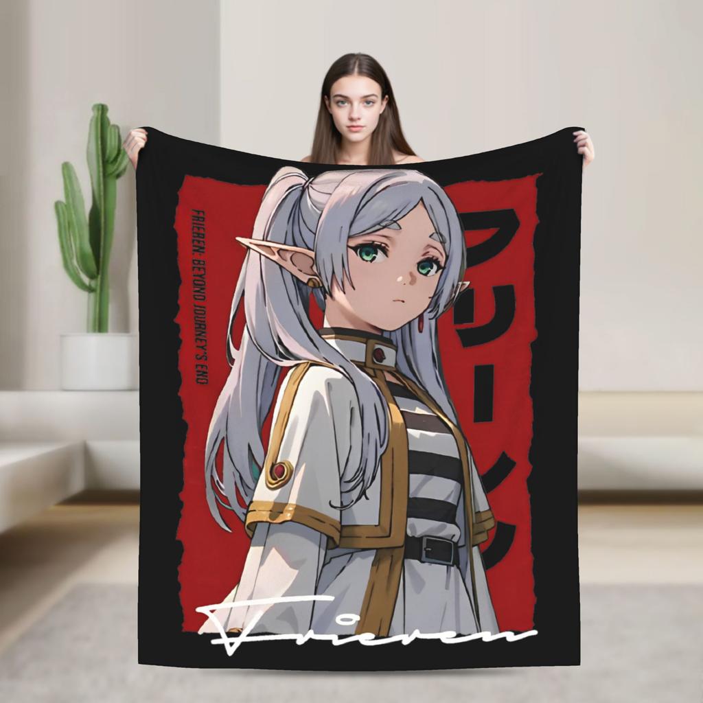 Frieren Beyond Journey's End Blankets Flannel Print Full Character Multi-function Lightweight Throw Blankets Bedspreads Quilt